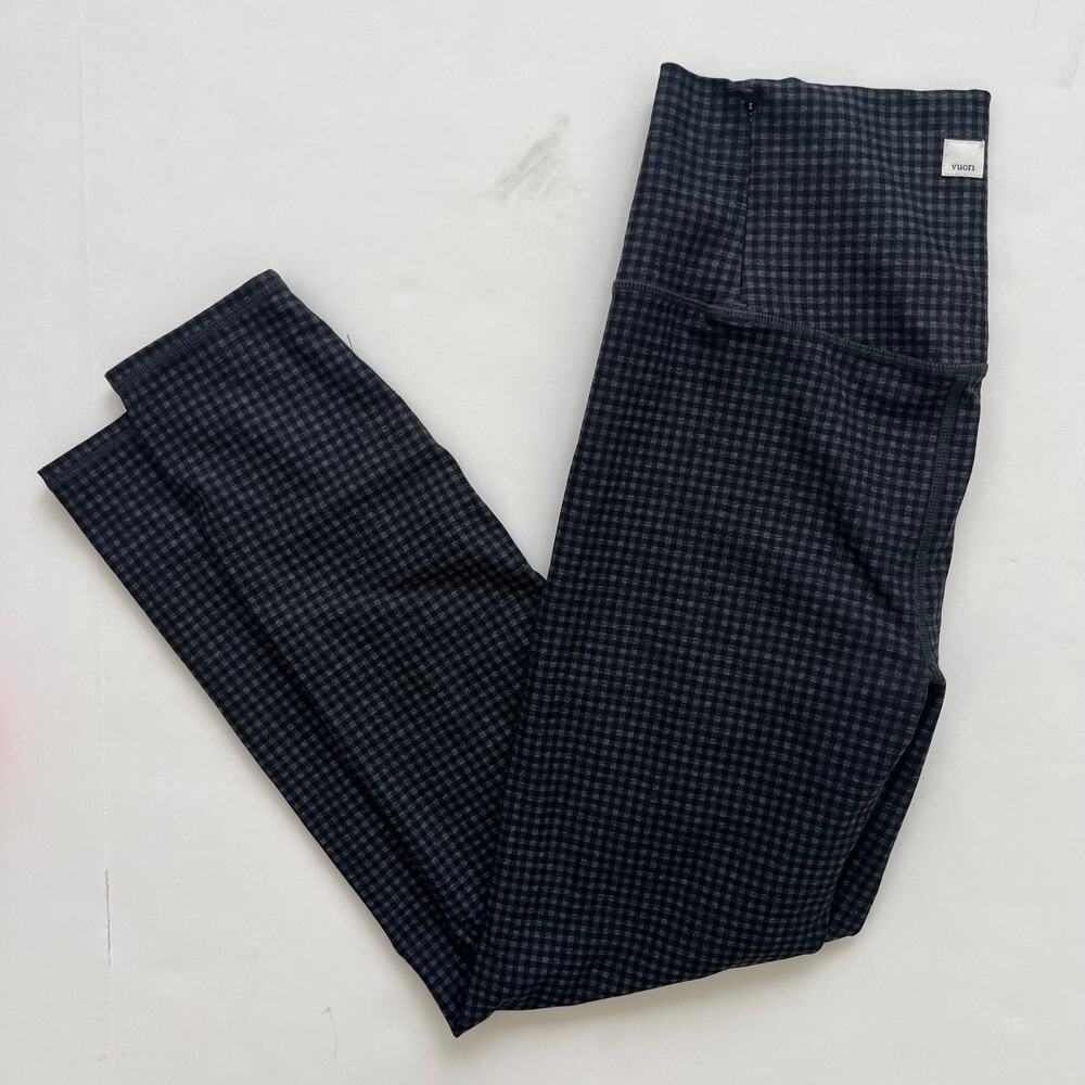 Vuori Women’s Large High Rise Leggings Black Gray Gingham Check